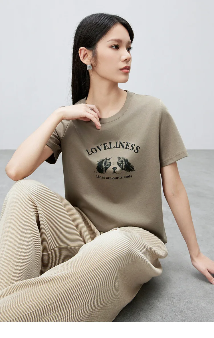 Graphic T-Shirt Women’s comfortable anti-static short sleeves round O-neck loose Tshirt Woman in Gray coffee color Summer crew neck t-shirts womens grey crewneck Tees tops clothing #142T53962